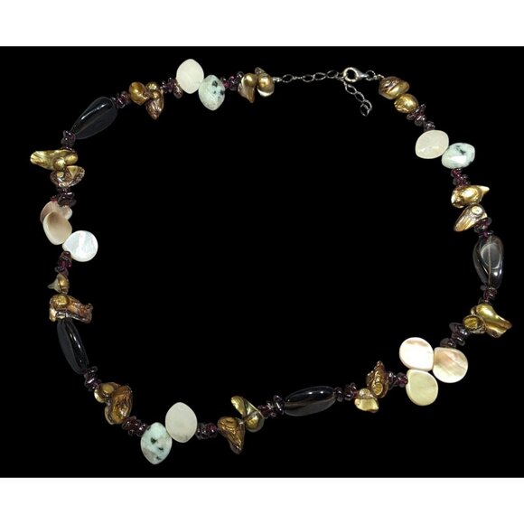 Mermaidcore Nature Inspired Shell Blister Pearl And Gemstone Beaded Necklace - Picture 1 of 6